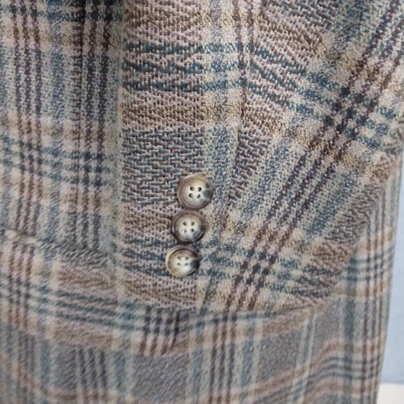 JH Collectibles | Vintage Plaid 100% Wool Blazer Lined Tan Blue | Size 10P - Picture 6 of 12